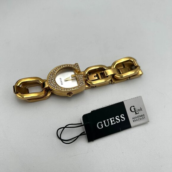 Guess Gold G Link Bracelet Watch With Crystal G-Shaped Case & Adjustable Links - Picture 4 of 7